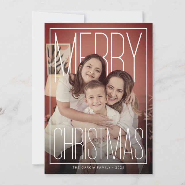 Modern Merry Christmas Photo Card (Front)