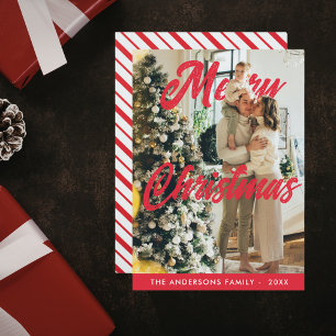 Modern Merry Christmas Photo Card Candy Cane