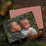 Modern merry Christmas photo card one picture<br><div class="desc">Use our faux foil "Merry Christmas" and "Happy New Year" photo Christmas cards with one picture to wish your friends and family a Merry Christmas. A coordinating pattern backer is included. You may remove the stripes and add additional photos. Go to the "Personalise This Template" section then click the "Click...</div>