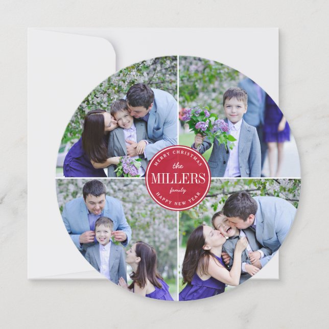 Modern Merry Christmas Photo Card | Round Card (Front)