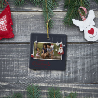 Modern Merry Christmas Photo Ceramic Ornament