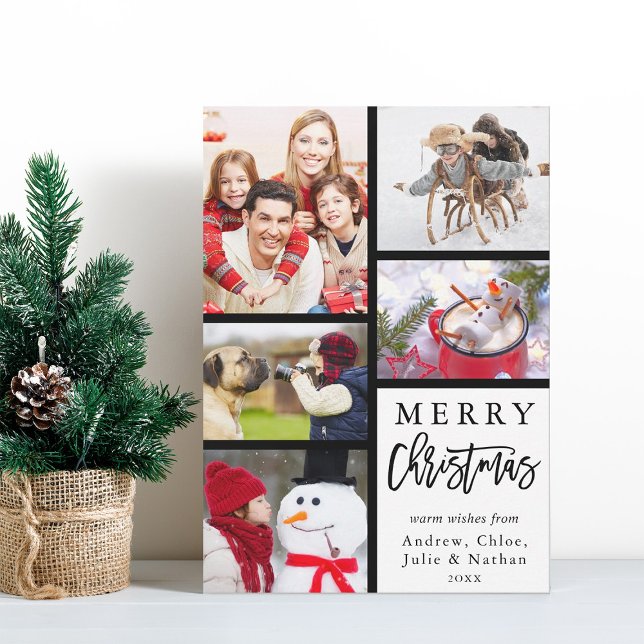 Modern Merry Christmas Photo Collage Holiday Card (Creator Uploaded)