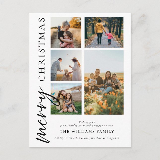 Modern Merry Christmas Photo Collage Holiday Postcard (Front)
