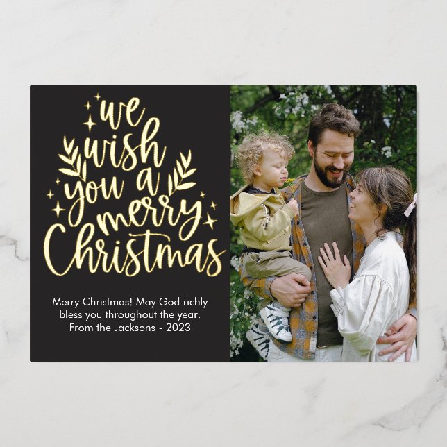 Modern Merry Christmas Photo Foil Holiday Card (Front)