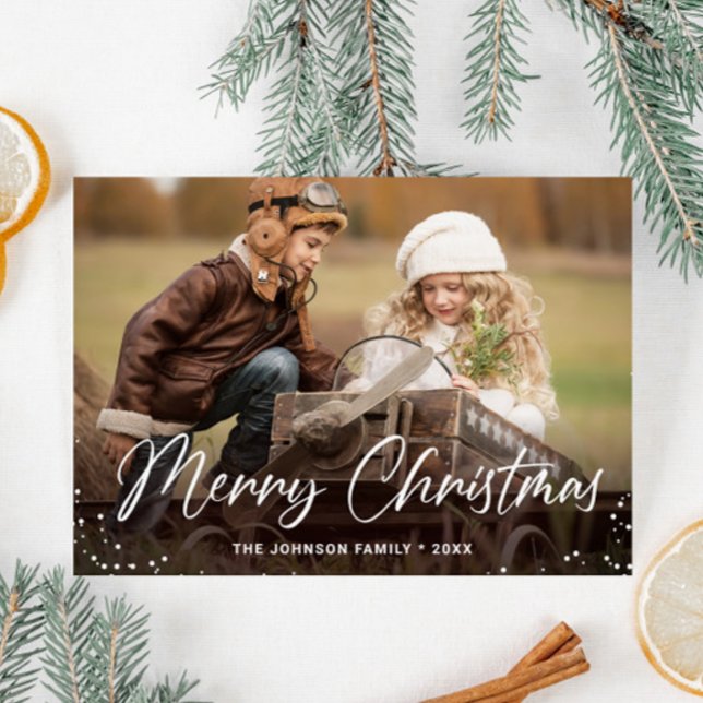 Modern Merry Christmas PHOTO Greeting Holiday Card (Customizable Christmas holiday greeting photo card.)