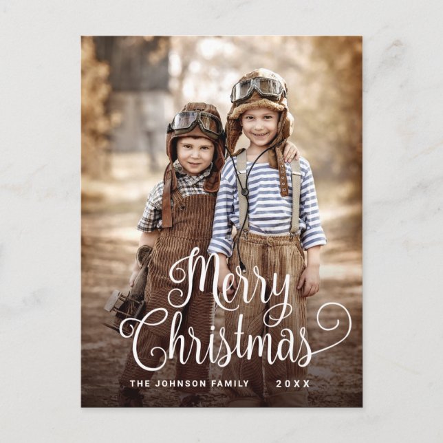 Modern Merry Christmas PHOTO Holiday Greeting Postcard (Front)