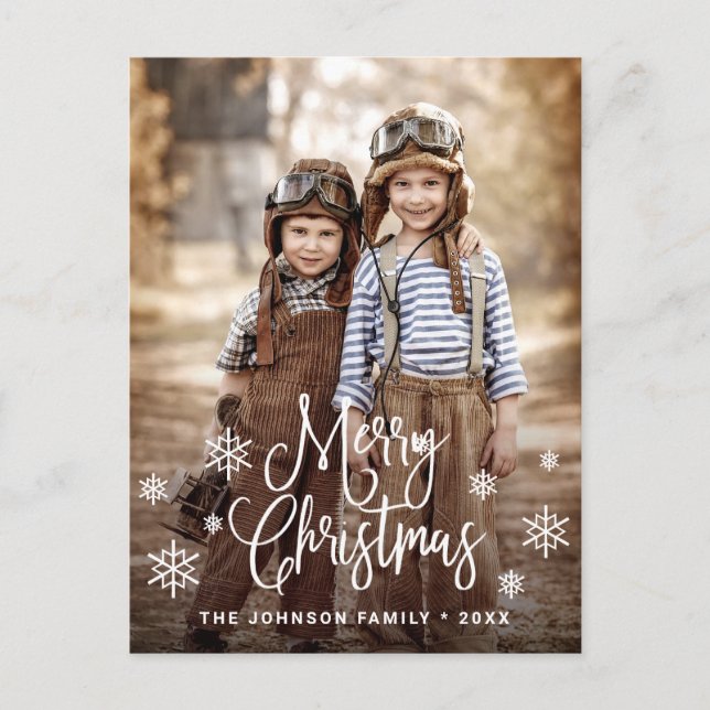 Modern Merry Christmas PHOTO Holiday Greeting Postcard (Front)