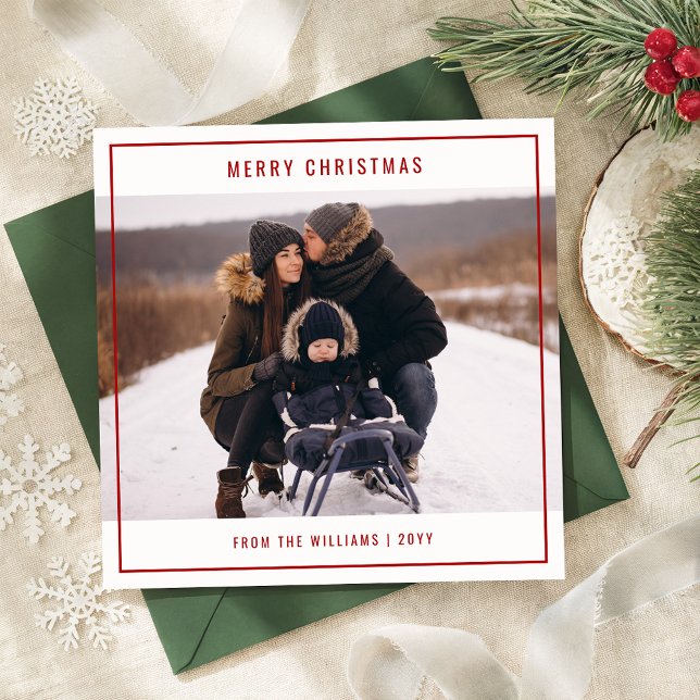 Modern Merry Christmas Photo Square Holiday Card (Creator Uploaded)