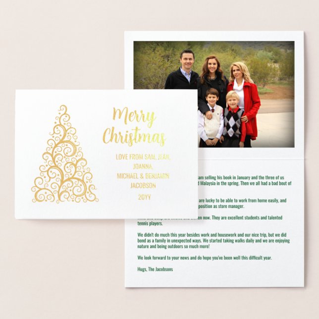 Modern Merry Christmas Photo Xmas Tree Letter Gold Foil Card (Display)