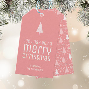 Modern Merry Christmas Pink Personalised Gift Tags