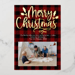 Modern Merry Christmas Plaid Foil Holiday Card