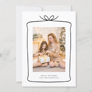 Modern Merry Christmas Present Ribbon Photo Holiday Card