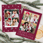 Modern Merry Christmas Purple 7 Photo Collage Holiday Card<br><div class="desc">Simple and elegant holiday card featuring a 3 photo collage on the front with "Merry Christmas" displayed in white modern lettering on a wine background. Personalise the front of the card by adding your photos and name. The card reverses to display 4 additional photos and the year with a white...</div>