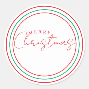 Modern Merry Christmas Red and Green Design Classic Round Sticker