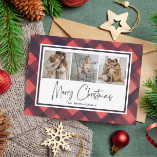 Modern Merry Christmas Red Black Plaid Holiday