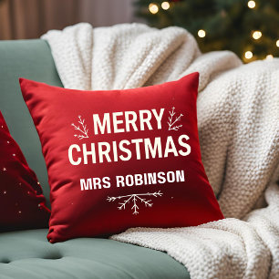 Modern Merry Christmas Red Custom Family Cushion
