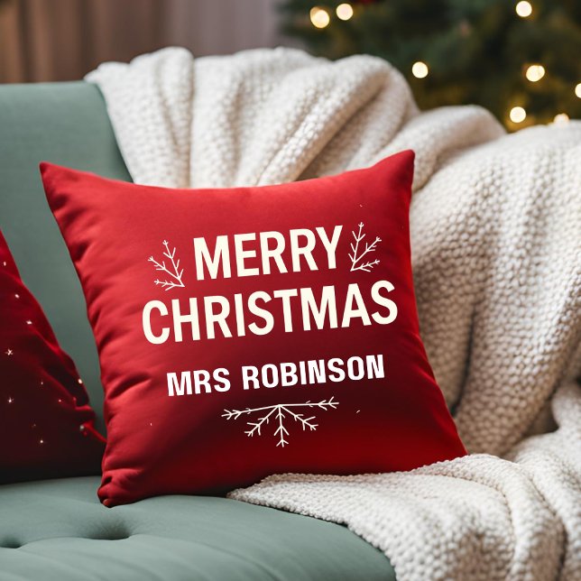 Modern Merry Christmas Red Custom Family Cushion (Creator Uploaded)