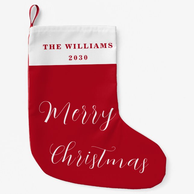 Modern Merry Christmas Red Minimal Script  Small Christmas Stocking (Front)