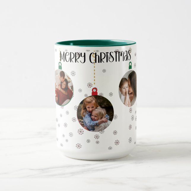Modern Merry Christmas Red Ornament Holiday Photo  Mug (Center)