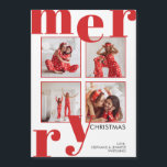 Modern Merry Christmas Red Photo Collage<br><div class="desc">Have a modern merry Christmas with this 4 photo collage holiday card. This card features Merry in a large font. Personalise each photo spot and add your names at the bottom.</div>