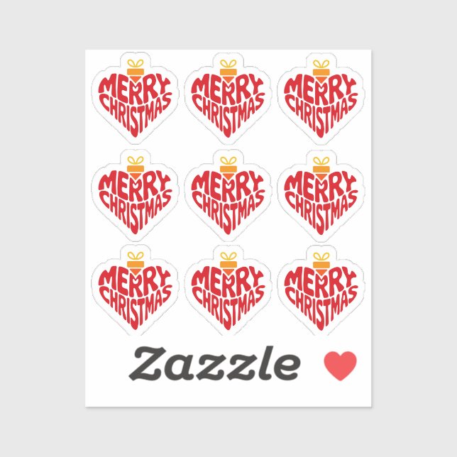 Modern Merry Christmas Red Retro Heart Typography (Sheet)