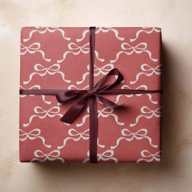 Modern Merry Christmas Red Retro Holiday Bows  Wrapping Paper (Creator Uploaded)
