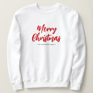 Modern Merry Christmas Red Script Family Name Sweatshirt
