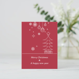 Modern Merry Christmas Red White Holiday Postcard