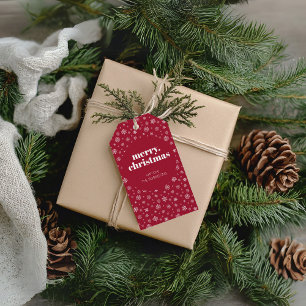 Modern Merry Christmas Red with Snowflake Pattern Gift Tags