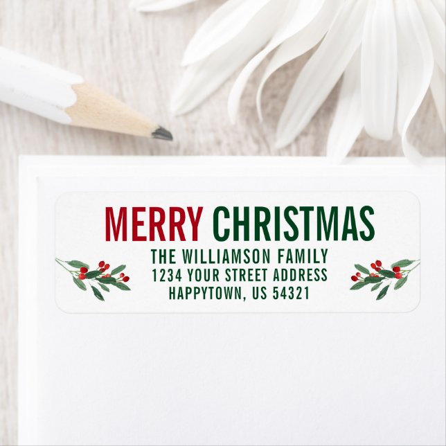 Modern Merry Christmas Return Address Label (Insitu)