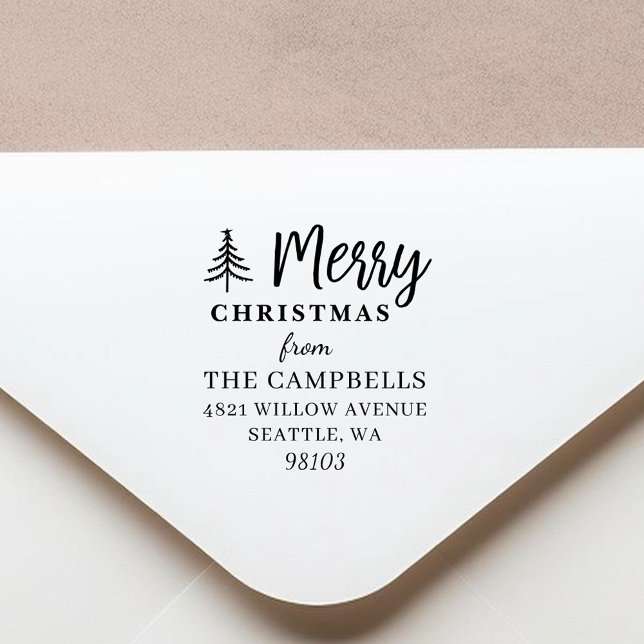 Modern Merry Christmas Return Address Rubber Stamp (Creator Uploaded)
