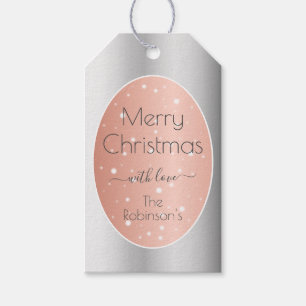 Modern Merry Christmas Rose Gold and Silver Effect Gift Tags