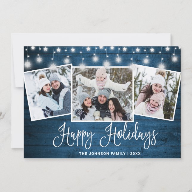 Modern Merry Christmas Rustic  3 PHOTO Greeting Holiday Card (Front)