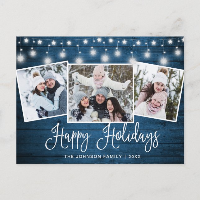 Modern Merry Christmas Rustic 3 PHOTO Holiday Card (Front)