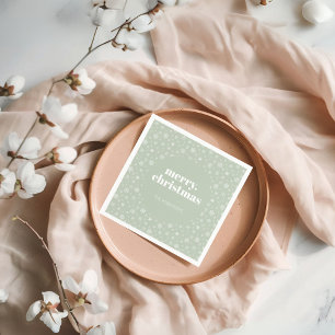 Modern Merry Christmas Sage Green Snowflake Napkin