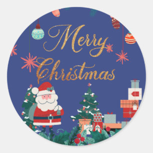 Modern merry christmas- santa claus & gift holiday classic round sticker