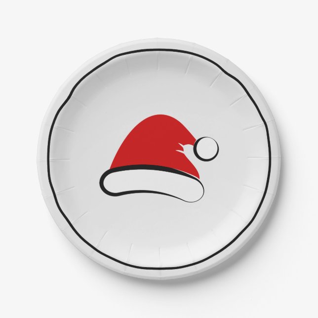 Modern Merry Christmas Santa Hat Paper Plate (Front)
