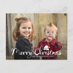 Modern Merry Christmas Santa Hat Photo Postcard