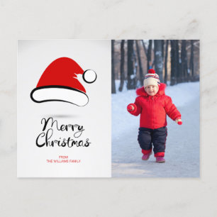 Modern Merry Christmas Santa Hat Photo Postcard