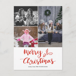 Modern Merry Christmas Script Collage Photo Postcard