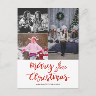 Modern Merry Christmas Script Collage Photo Postcard