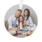 Modern Merry Christmas Script Family Photo Gray