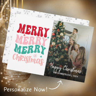 Modern Merry Christmas Script Family Photo Holiday Card