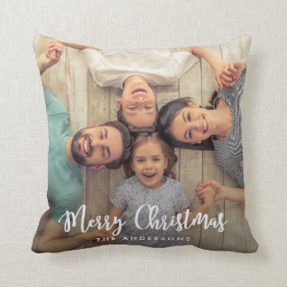 Modern Merry Christmas Script | Holiday Photo Cushion
