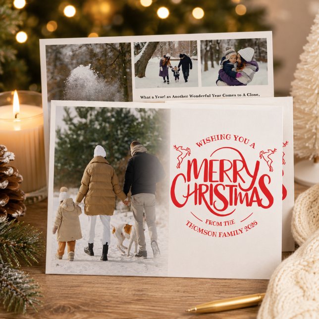Modern Merry Christmas Script Overlay Multi Photo  Holiday Card (Creator Uploaded)