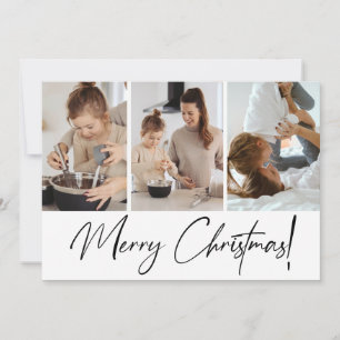 Modern Merry Christmas Script Parent Child Photos Holiday Card