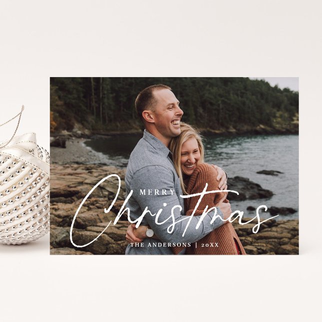 Modern Merry Christmas Script Photo Holiday Card (Creator Uploaded)