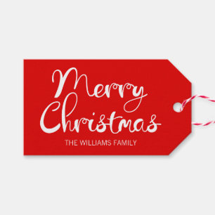 Modern Merry Christmas Script Red Gift Tag