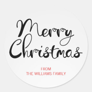 Modern Merry Christmas Script Round Sticker