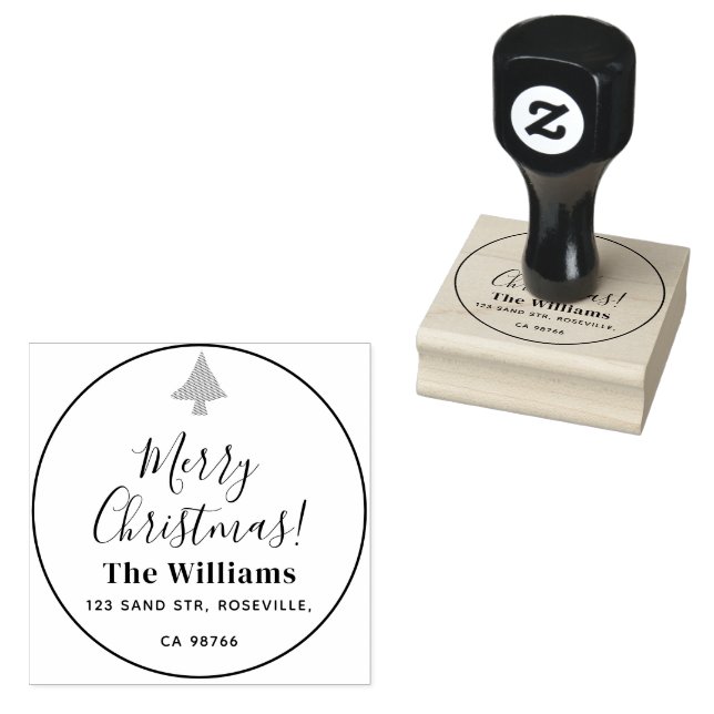 Modern Merry Christmas Script Rubber Stamp (Stamped)